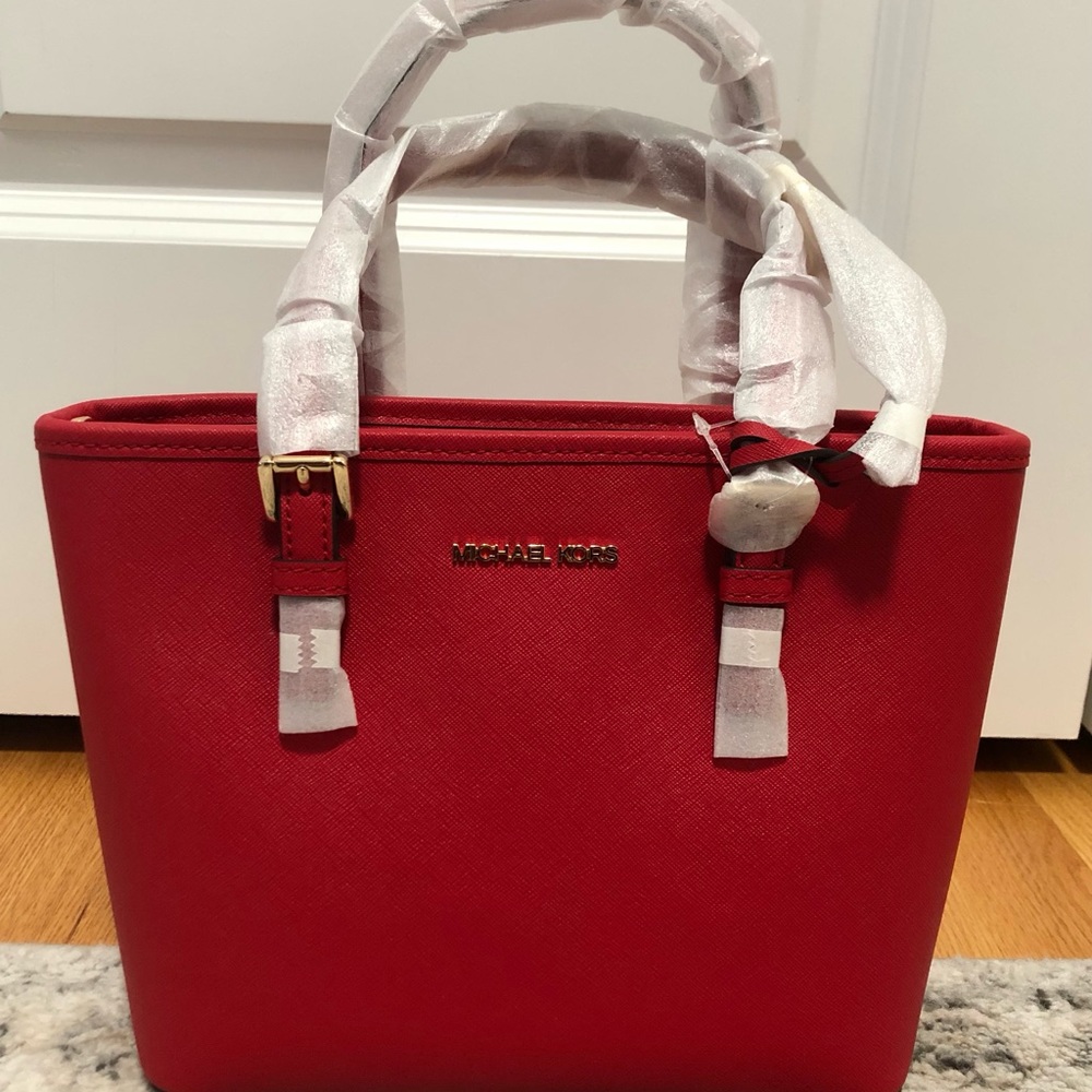 Michael Kors Jet Set Travel Extra-Small Top Zip Tote Bag Red NWT